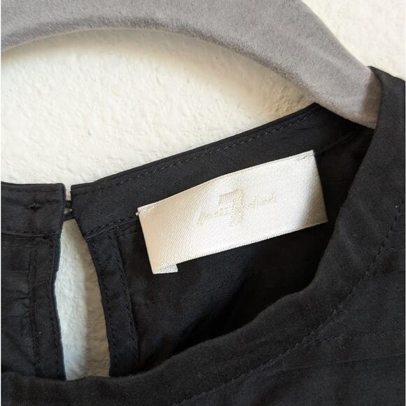 7 For All Mankind Black Ruffle Cap Sleeve Crew-Neck Blouse Top, size S - Picture 3 of 6